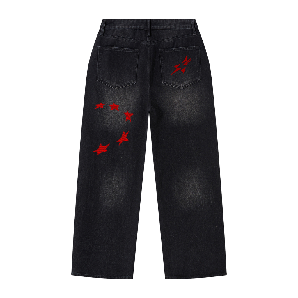 Wide,balloon,red,black,crom,streetwear,worldwide,star,jean